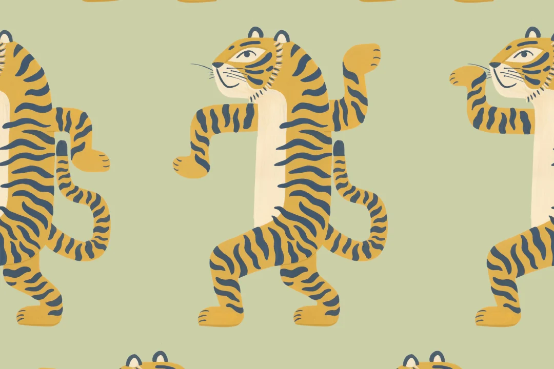 Mural del tigre bailarín verde