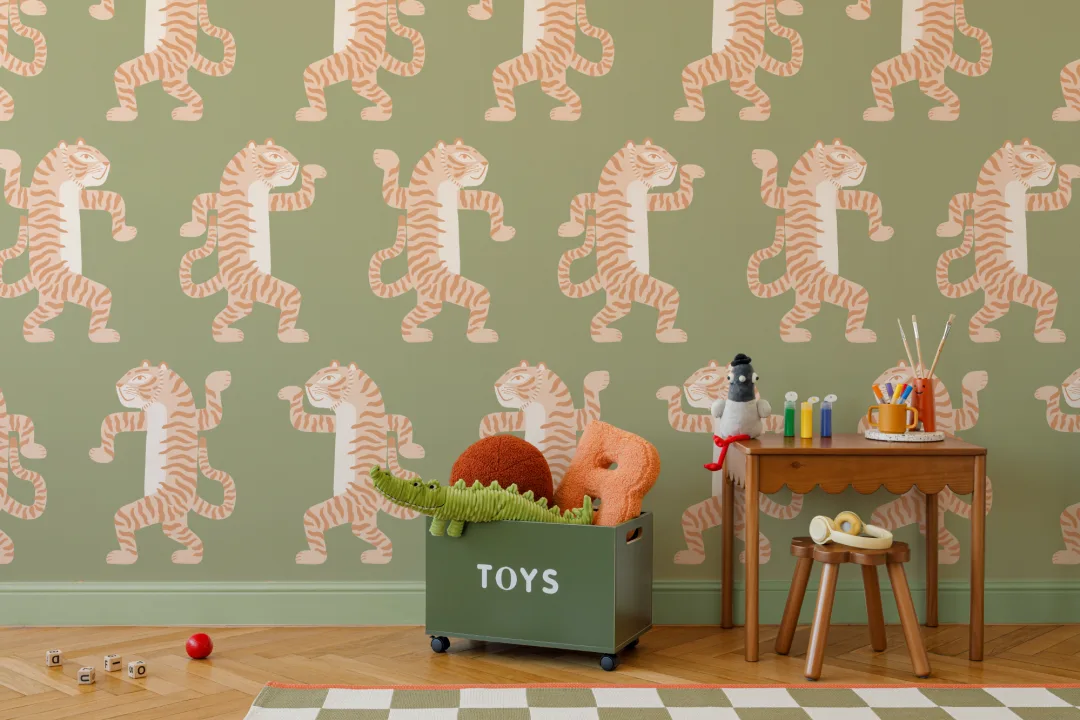 Pink & Green Dancing Tiger Mural