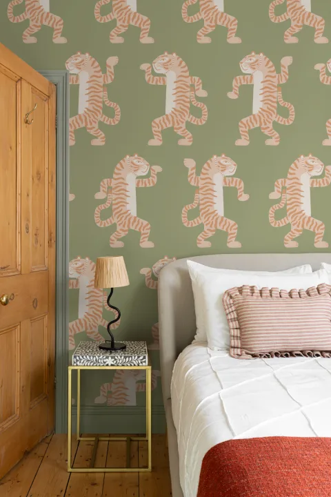 Pink & Green Dancing Tiger Mural
