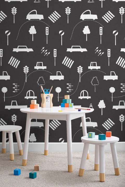 Papel Pintado Tráfico de Coches Blanco y Negro