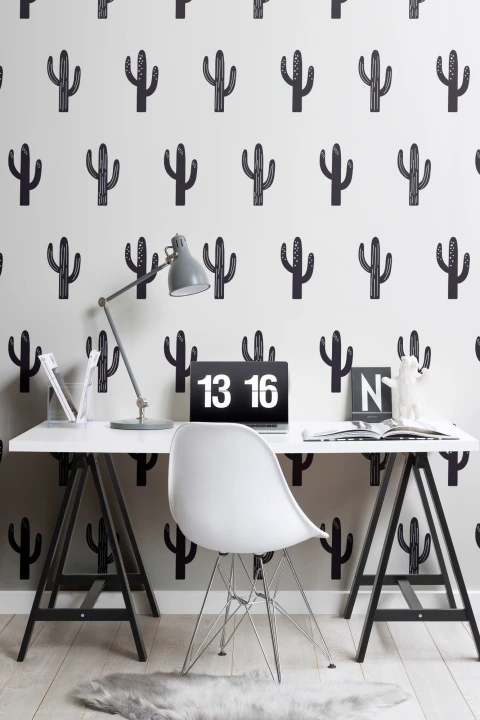 Papel Pintado Cactus Saguaro Blanco y Negro
