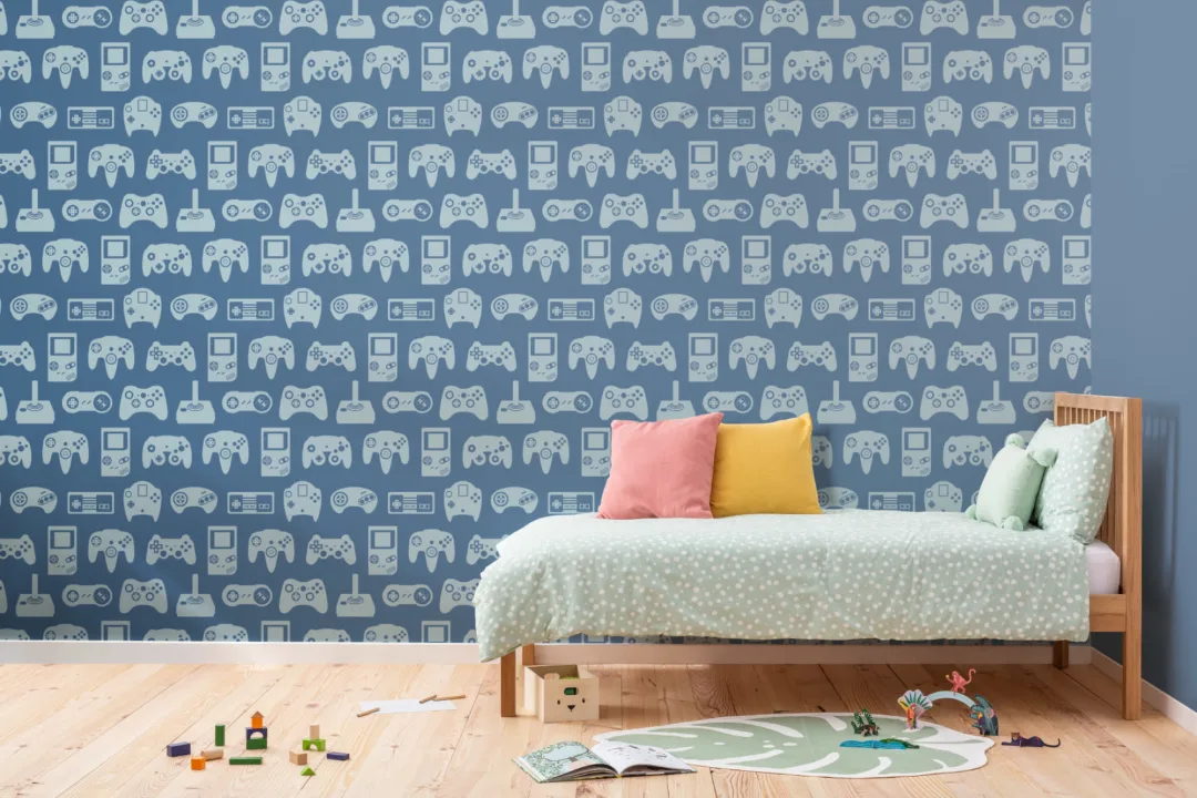 Blue Retro Game Wallpaper Mural