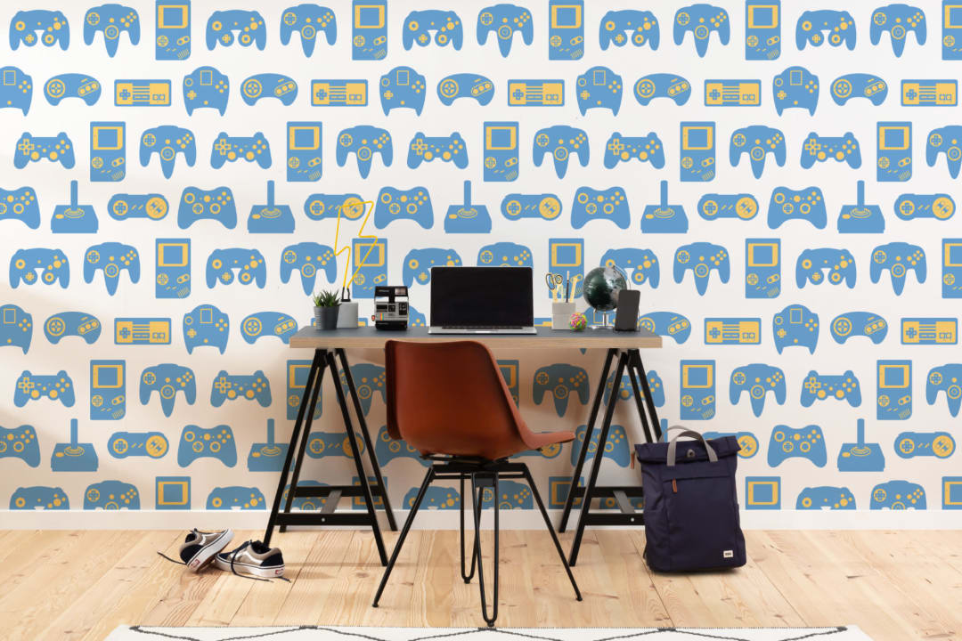 Blue & White Retro Game Wallpaper Mural