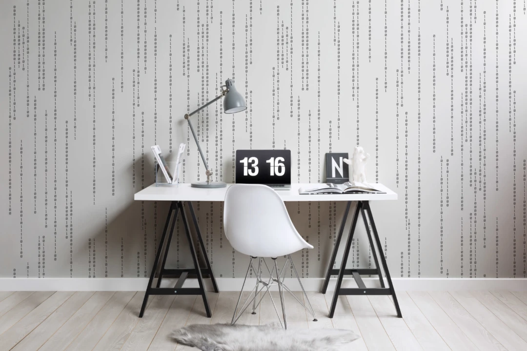 Mural Papel Pintado Blanco y Negro con Sistema Binario