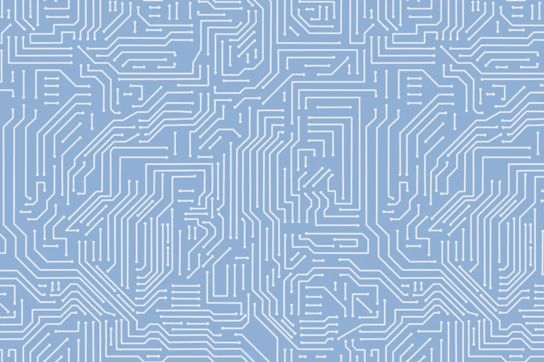 Mural Papel Pintado Azul y Blanco con Dibujo de Placa de Circuito Impreso