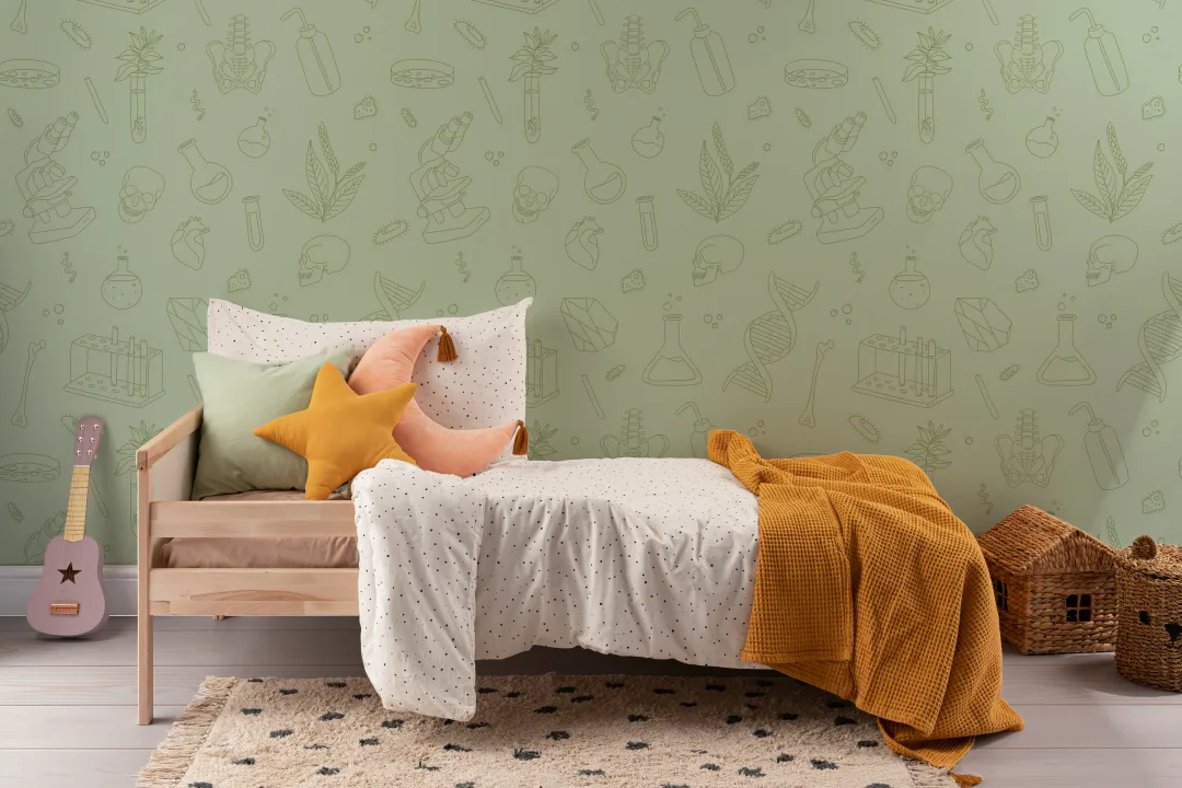 Green Biology & Chemistry STEM Pattern Wallpaper Mural