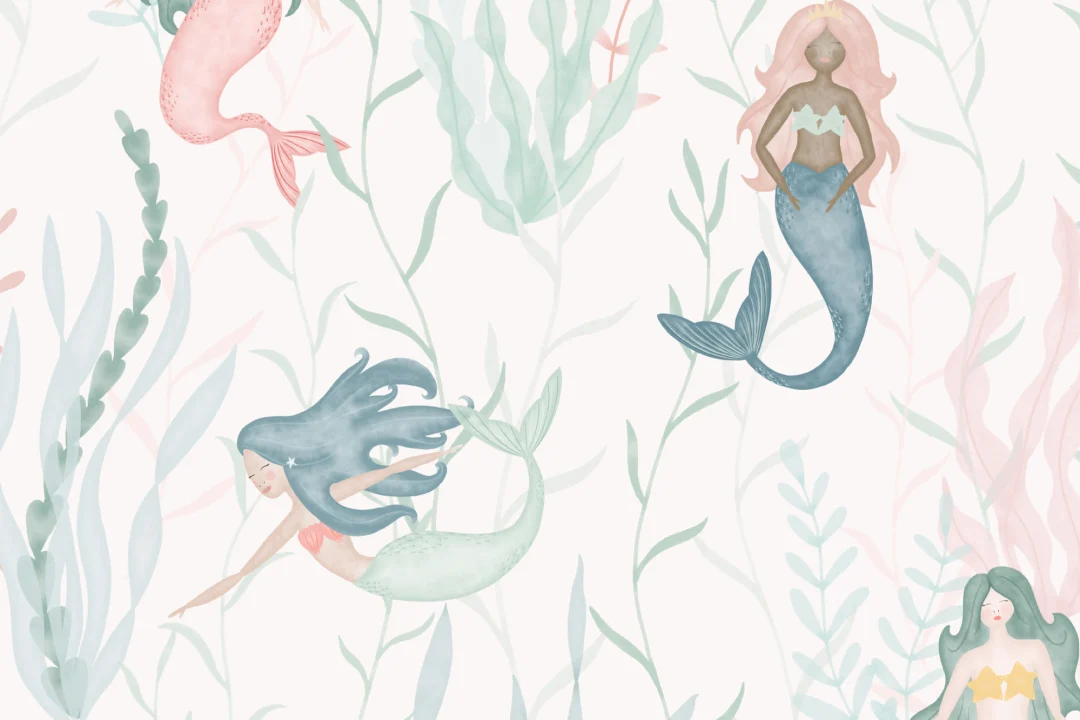 Pastel Watercolor Mermaid Modern Repeat Pattern Wallpaper