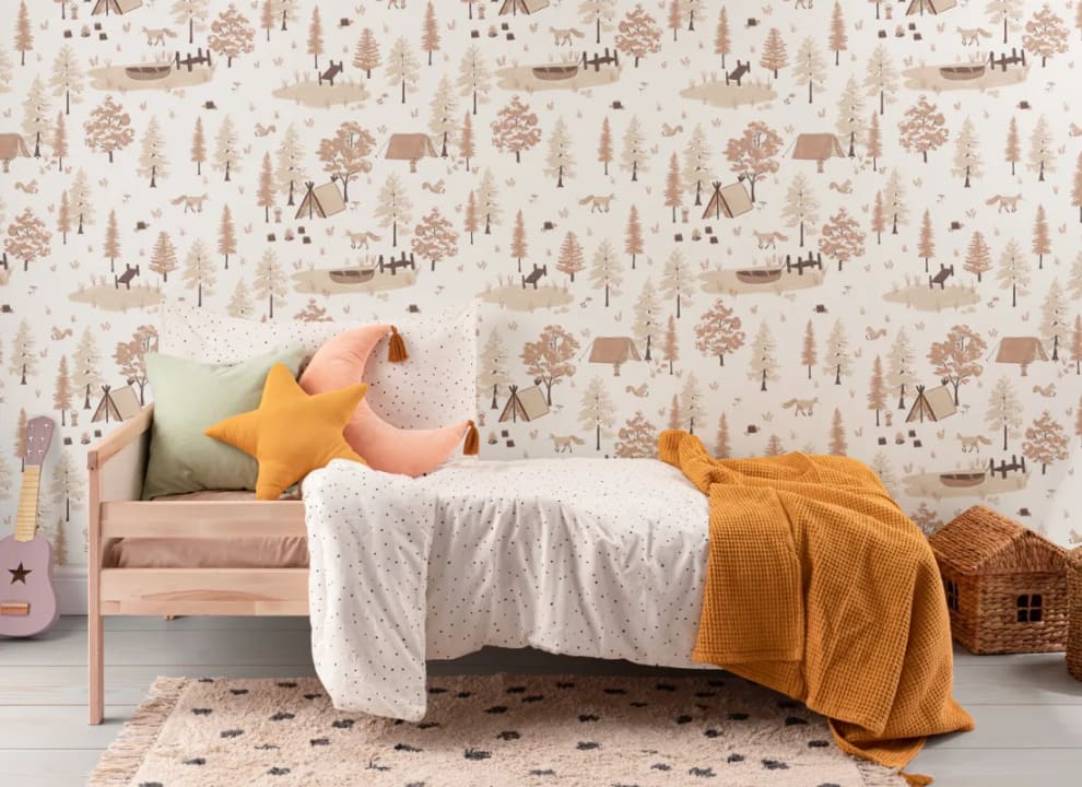 Kids Woodland Camping Repeat Pattern Wallpaper