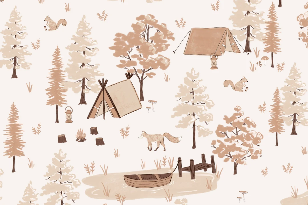 Kids Woodland Camping Repeat Pattern Wallpaper