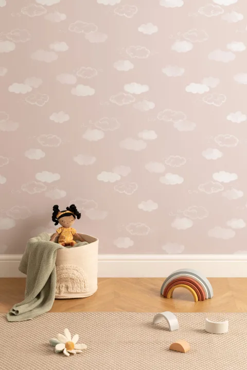 Papel pintado con nubes pequeñas en rosa