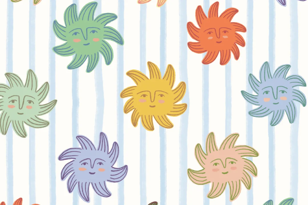 Multicolor Smiley Sunshines with Stripe Background Wallpaper