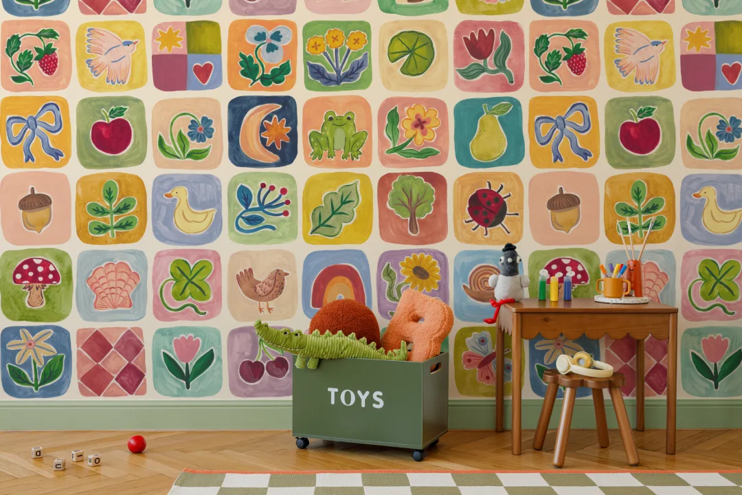 Murales de Papel Pintado Multicolor Caprichoso Patchwork para Niños