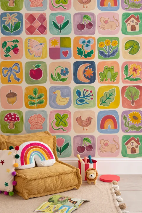 Multicolor Whimsical Patchwork Kids’ Mural