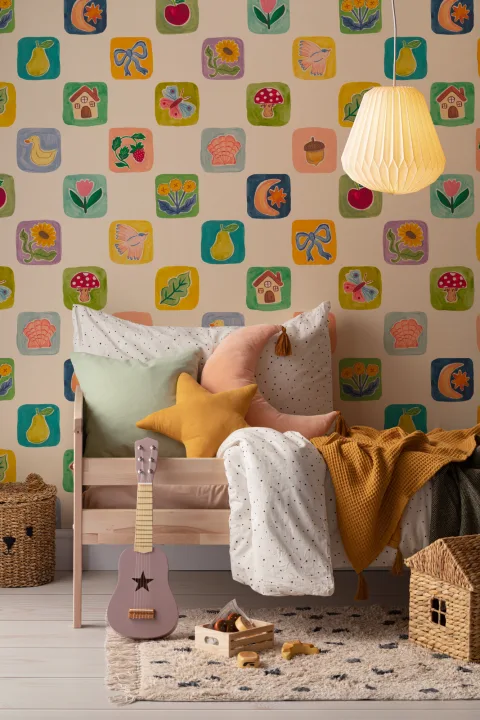 Multicolor Patchwork Classic Kid's Mural With Playful Motifs