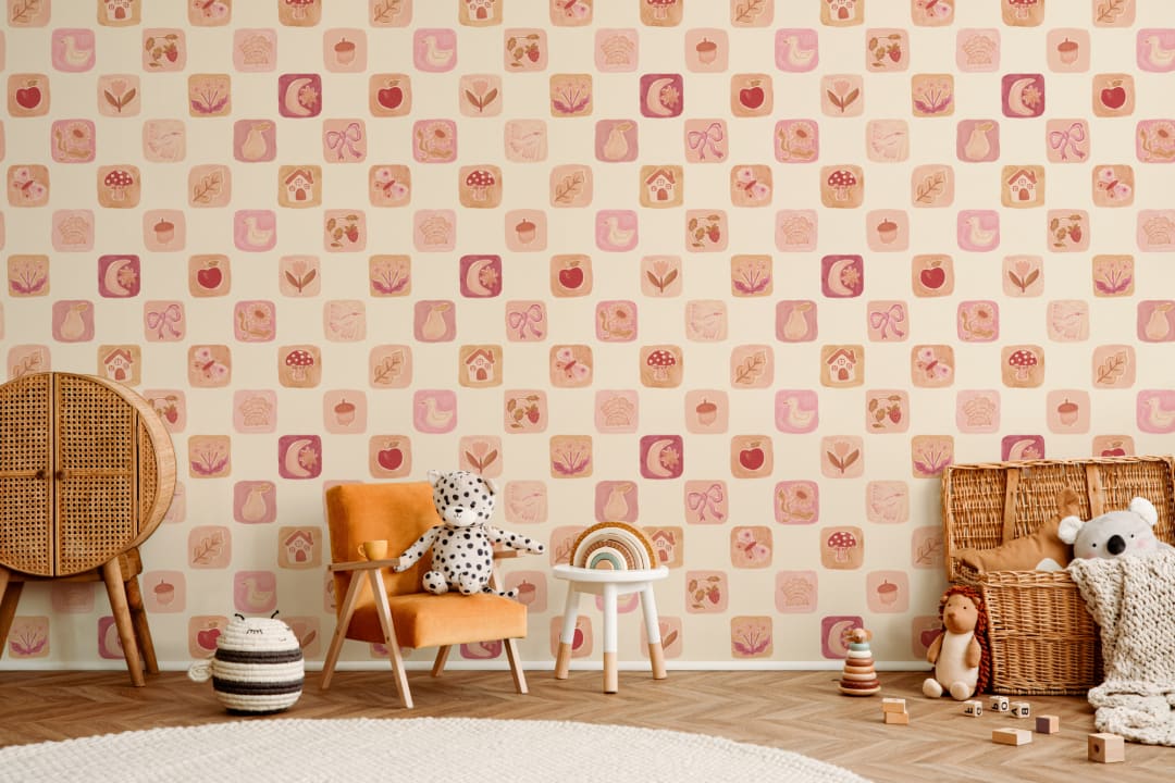 Pink Vintage Patchwork Kids' Pattern Mural
