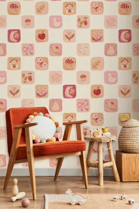 Rosa Vintage Patchwork Fototapete für Kinder