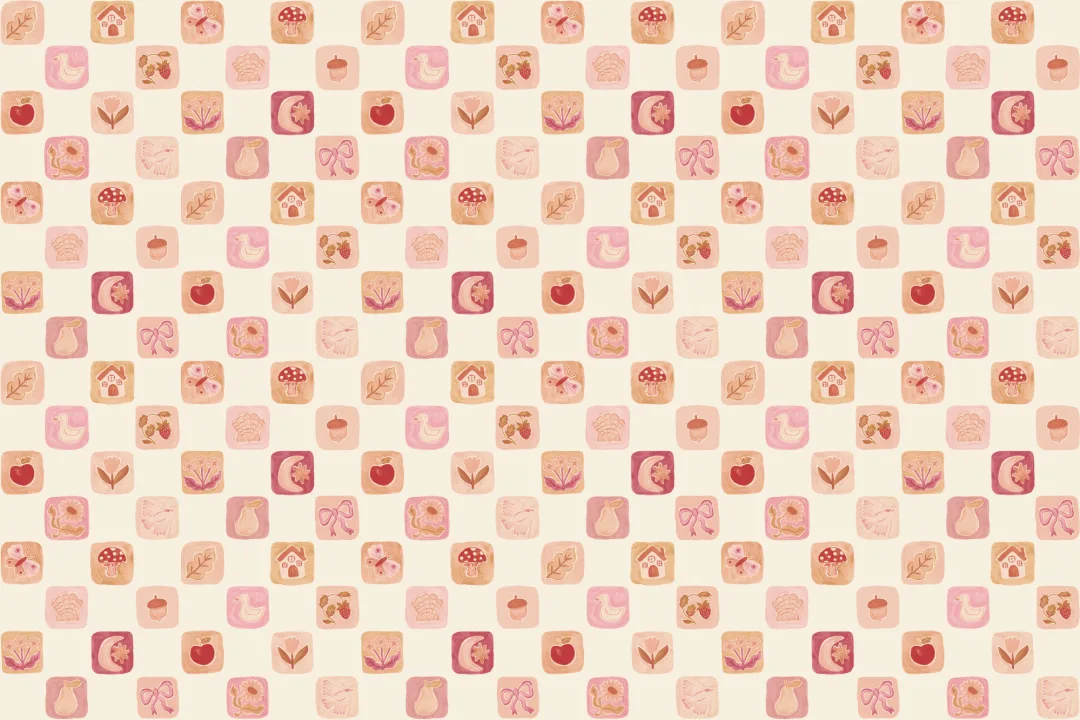 Pink Vintage Patchwork Kids' Pattern Mural