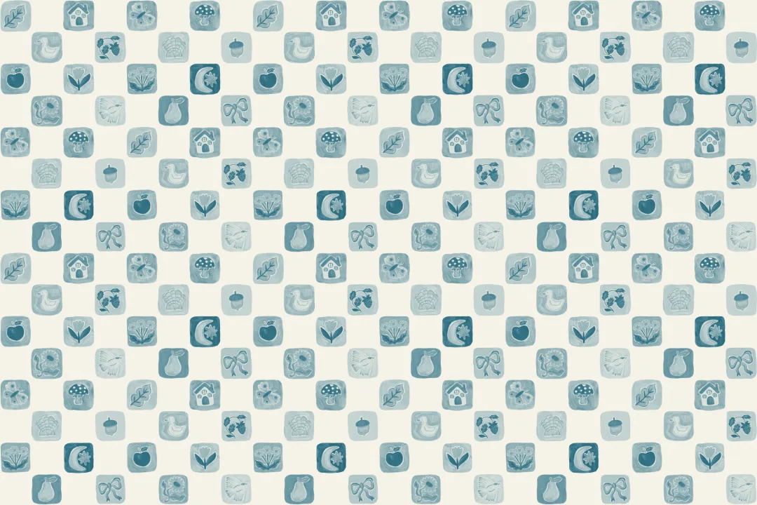 Mural de papel pintado a cuadros infantil Patchwork azul