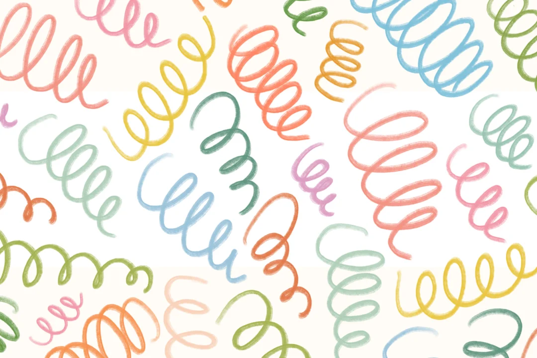 Multicolor Spring  Style Squiggles White Wall Mural