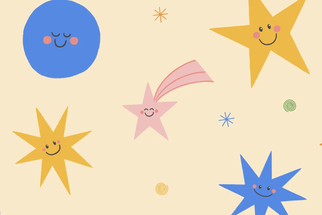 Murales de papel pintado de cielo celestial multicolor con caritas sonrientes para peques