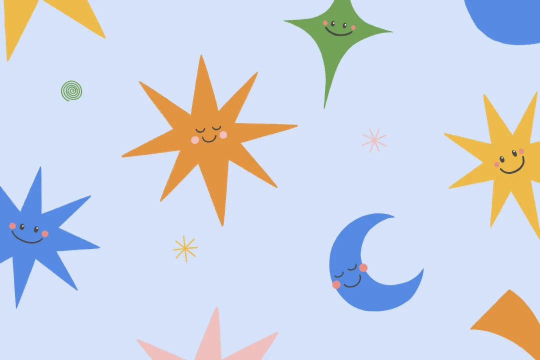 Diseño de murales de papel pintado con estrellas sonrientes celestiales azul cielo para peques