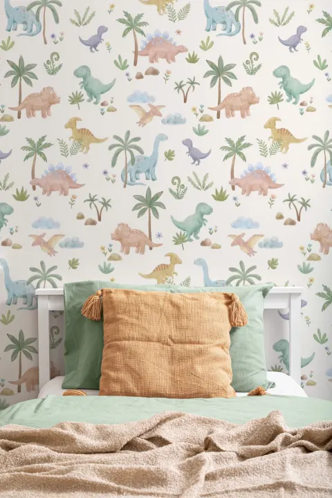 Kids’ Multicolor Dinosaur Adventure Mural For Playful Spaces