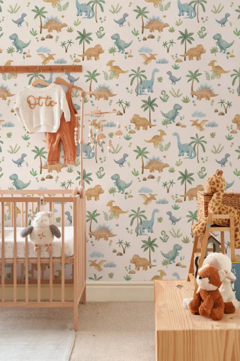 Murales de papel pintado infantiles multicolor de aventura con dinosaurios