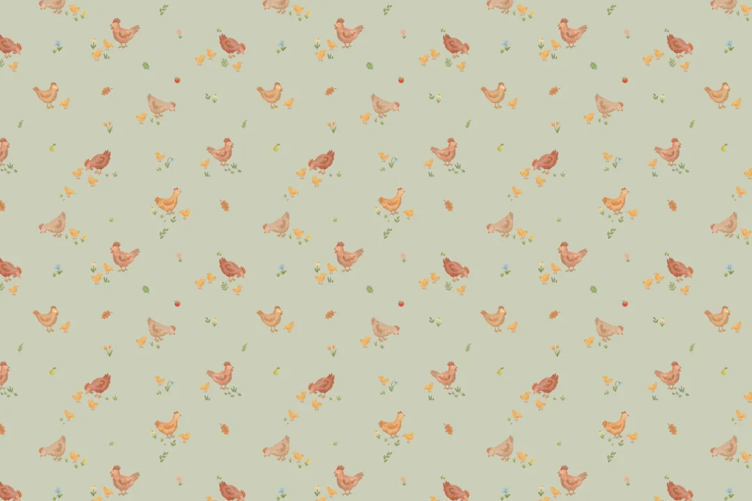 Papier peint panoramique enfant avec animaux de la ferme vert clair pour espaces ludiques