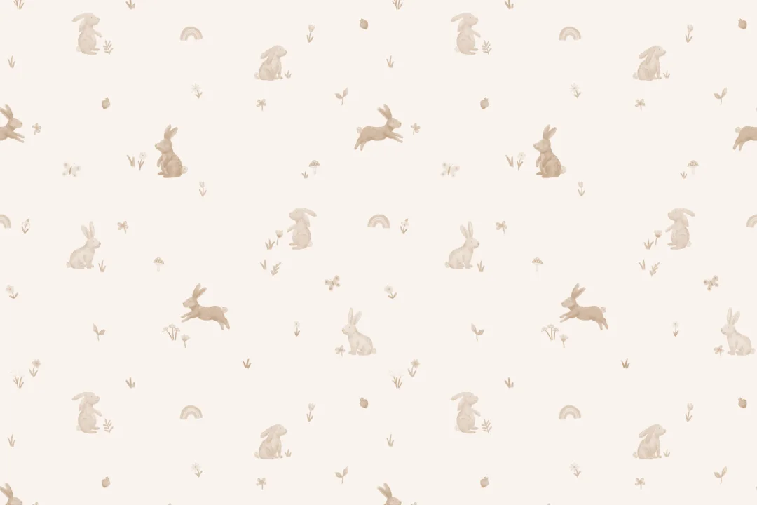 Carta da parati con motivo animale con coniglietto beige per cameretta