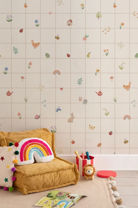 Mehrfarbige verspielte Kinder-Fototapete mit klassischem Charme