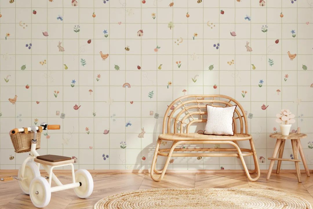 Bunte botanische Natur-Fototapete fürs Kinderzimmer
