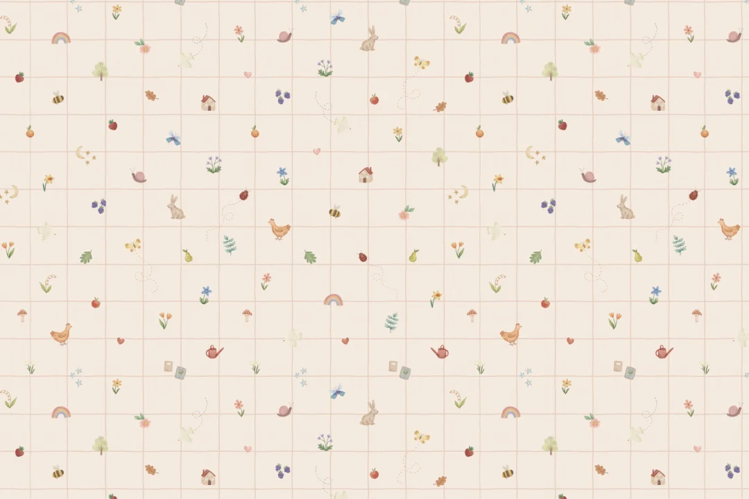 Murales de papel pintado infantil rosa multicolor con estampado de álbum de recortes