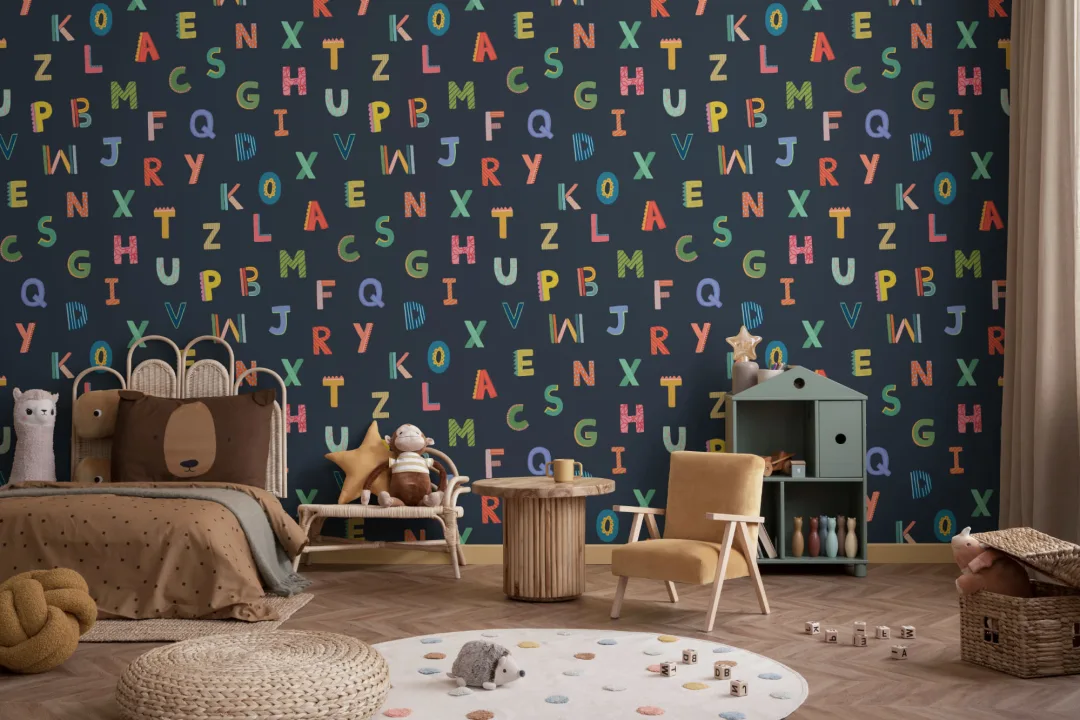 Navy Colorful Kids Alphabet Wallpaper