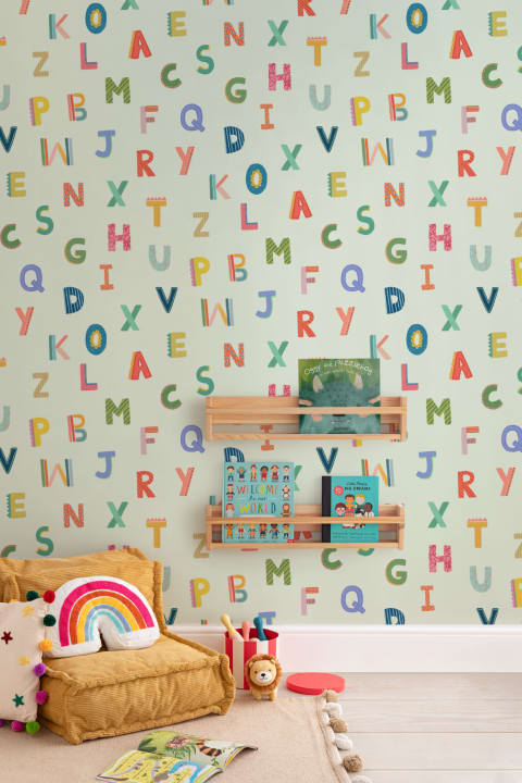 Green Colorful Kids Alphabet Wallpaper