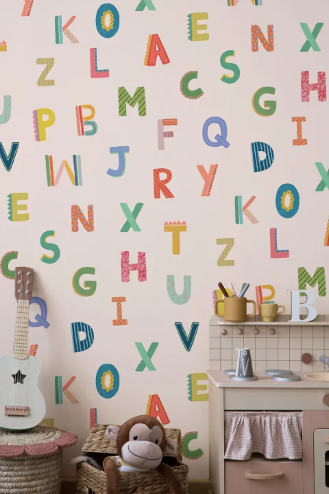 Pink Colorful Kids Alphabet Wallpaper