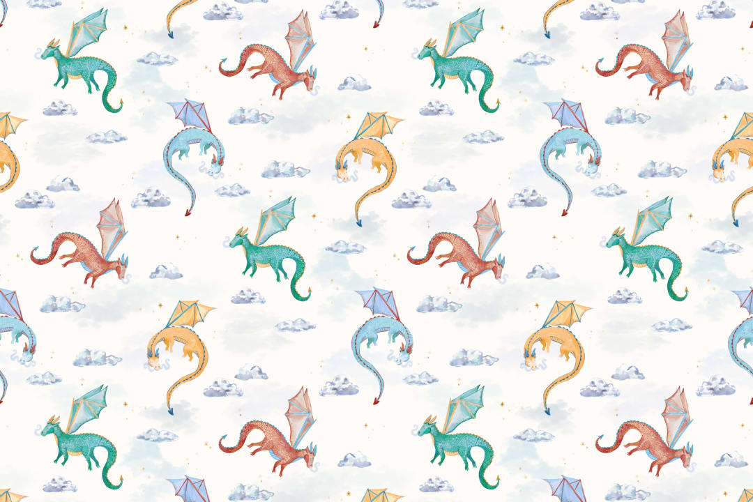 Papel Pintado Infantil Dragones Acuarela Blanca