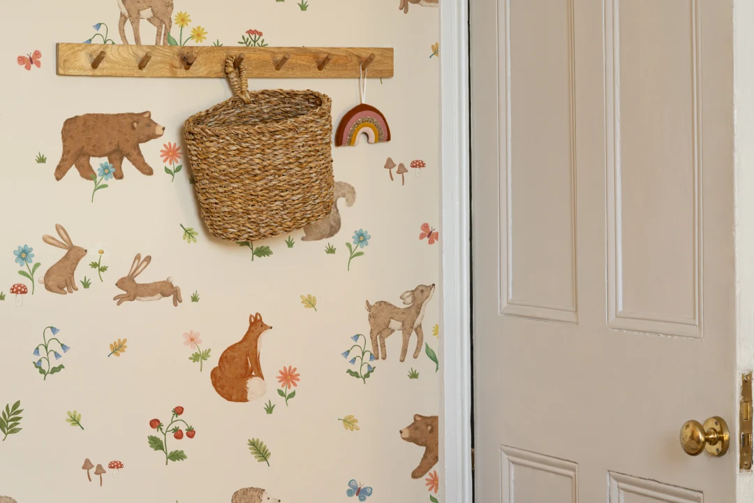 Beige Kids Cute Woodland Animals Mural