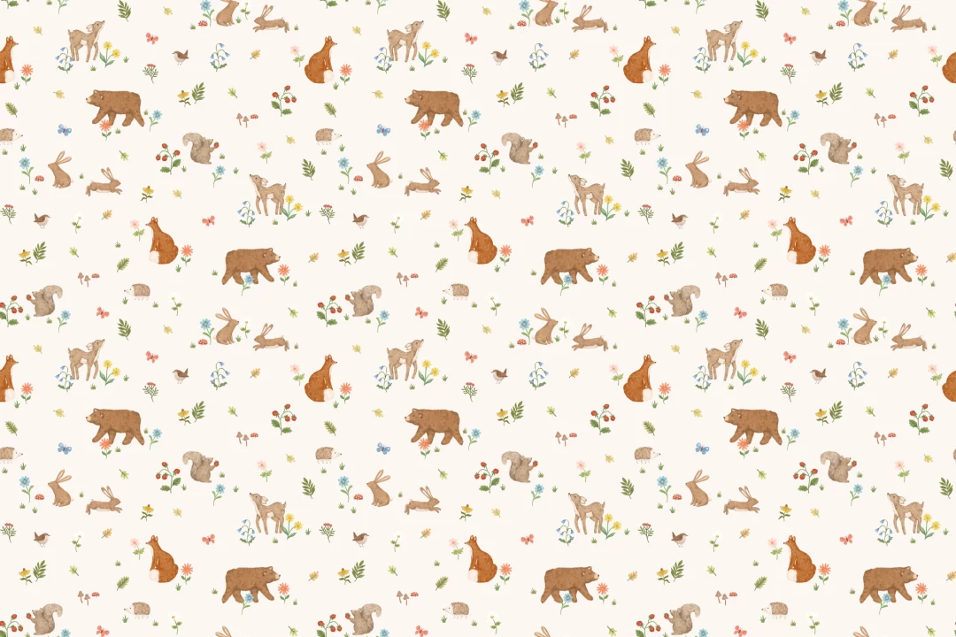 Mural de papel pintado Beige Kids Cute Woodland Animals
