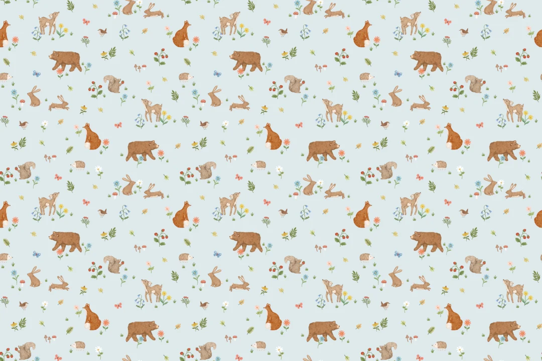 Mural de papel pintado Azul Niños Animales adorables del bosque