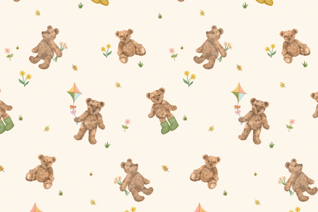 Papel pintado infantil con motivo de osito beige