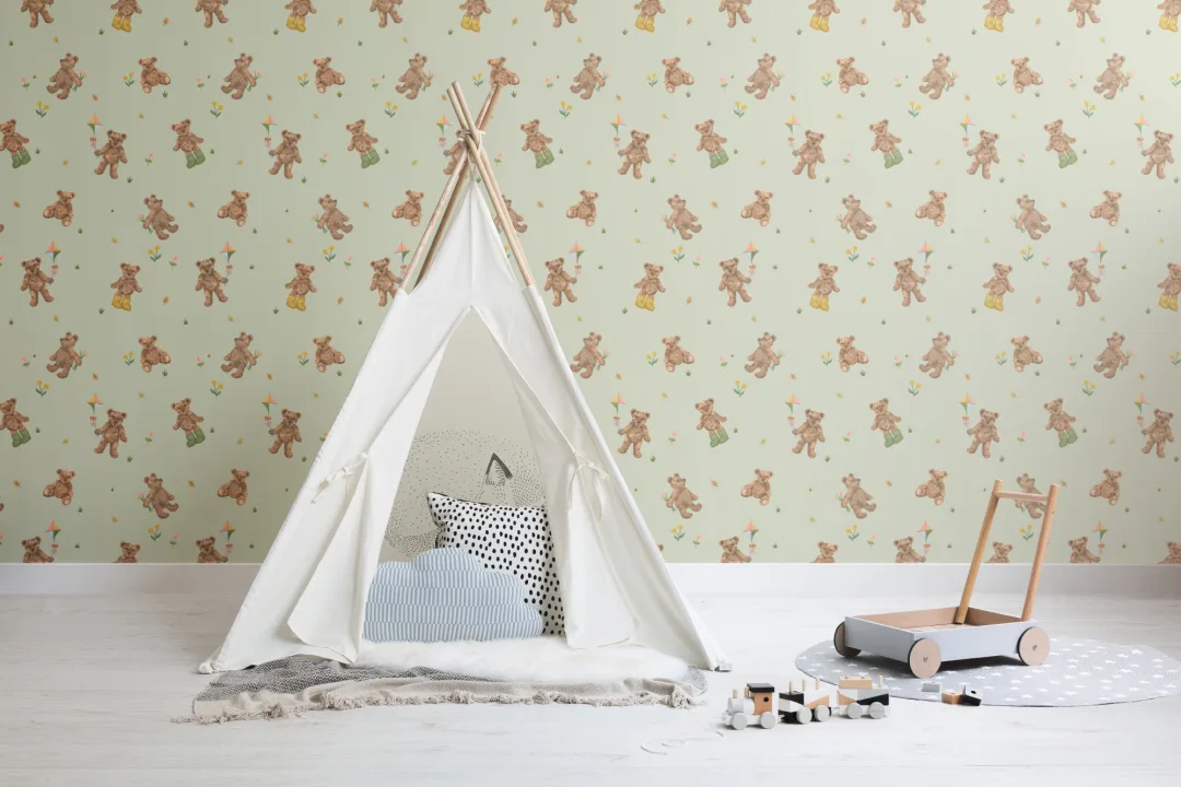 Sage Kids Cute Teddy Motif Wallpaper