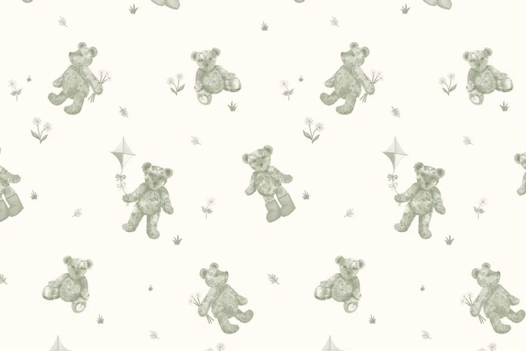Green Kids Cute Teddy Motif Wallpaper