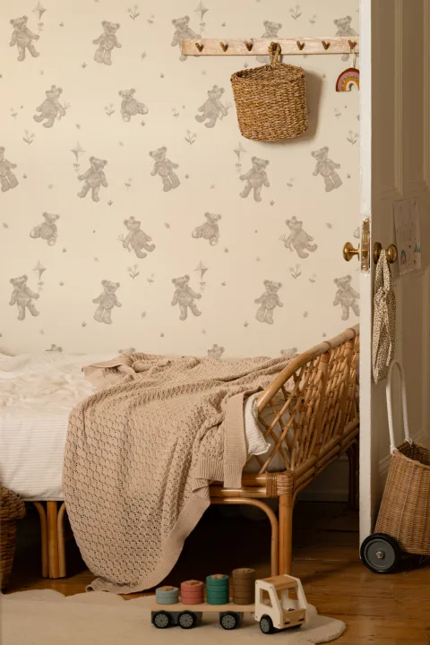 Neutral Kids Cute Teddy Motif Wallpaper