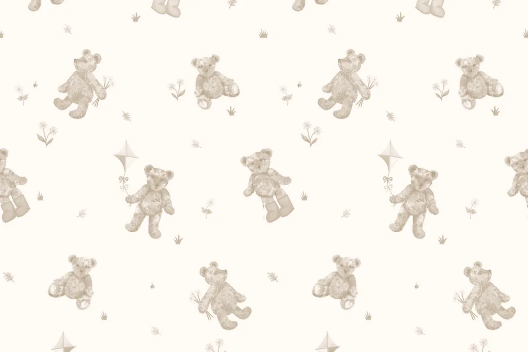 Papel pintado neutro con motivo de osito de peluche para niños