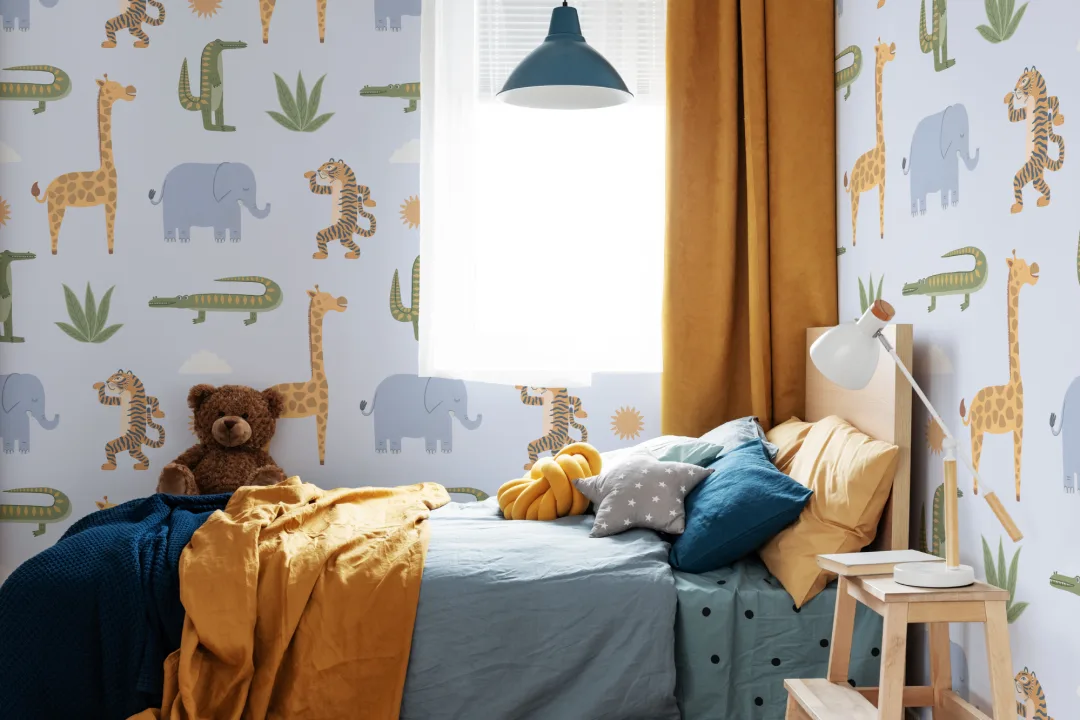 Blue Kids Playful Jungle Animals Mural