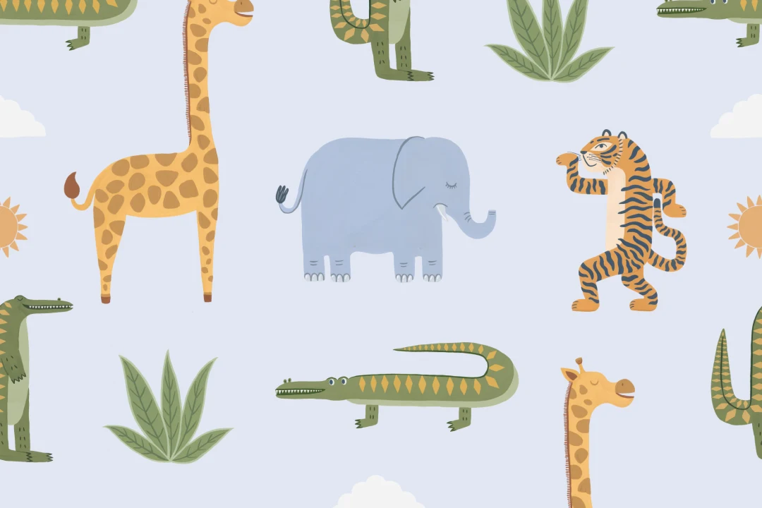 Mural de papel pintado Blue Kids Playful Jungle Animals