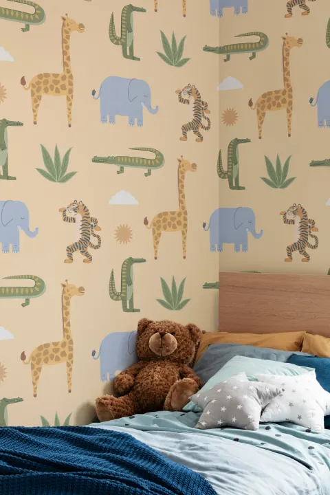 Galben copii jucăuș Jungle animale murale