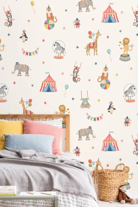 Kids Neutral Circus Animals Mural