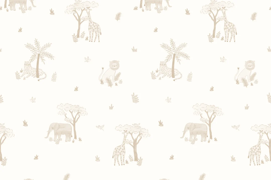 Neutral Illustrated Colorful Safari Animals Wallpaper