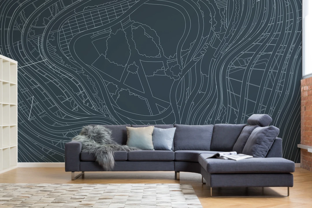 Albastru închis Marina un desen arhitectural zgârie-nori Wallpaper Mural
